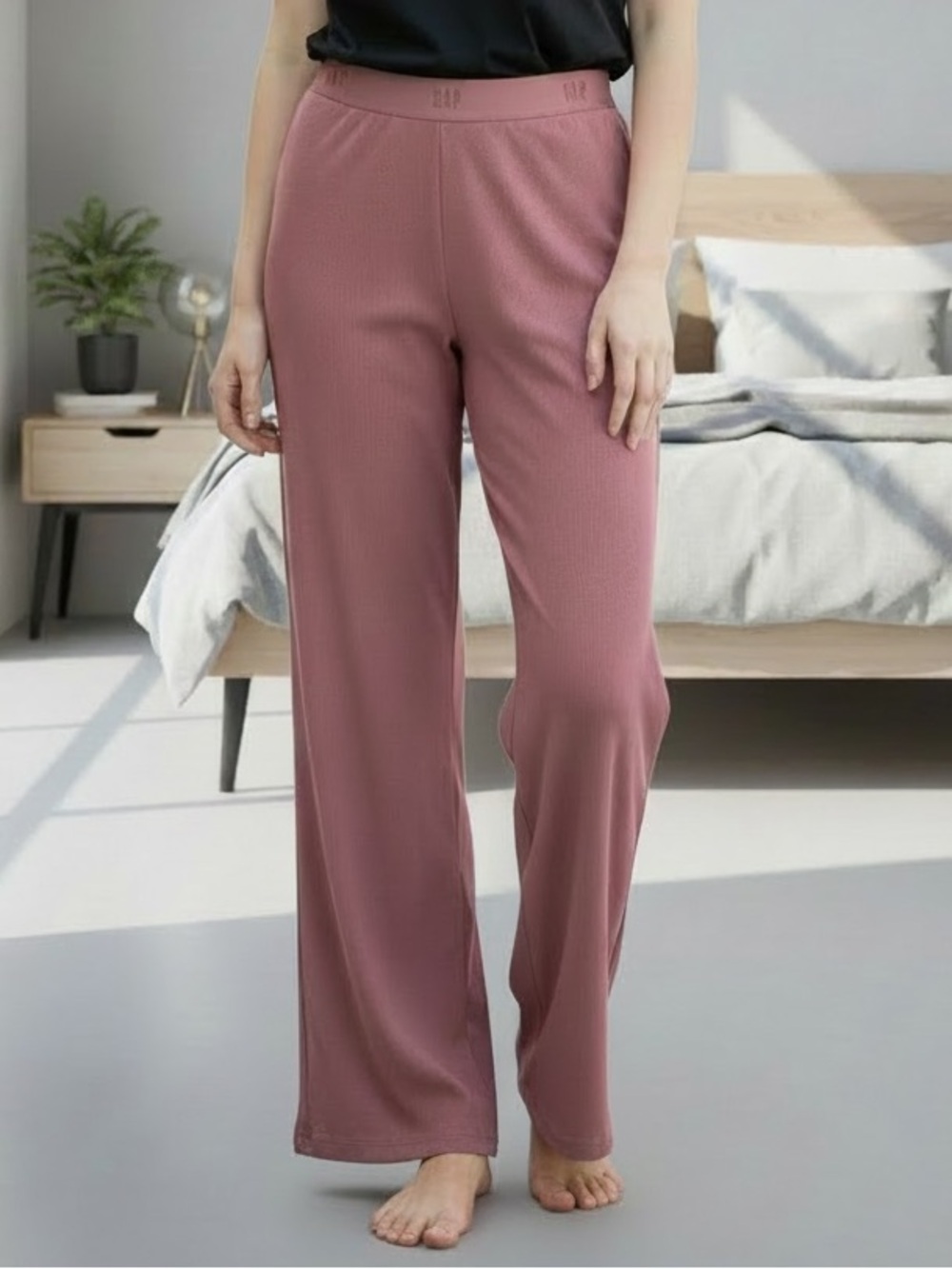 GapBody Forever Favorite Ribbed Lounge Pajama Pants XL Pink Wide Leg